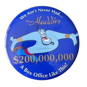 1990's Walt Disney Aladdin $200,000,000 4" Pinback Button A Box Office Like This